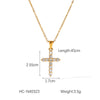 Stainless Steel Geometric Cross Pendant Necklace For Women Electroplated With Artificial Crystal