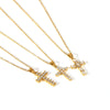 Stainless Steel Geometric Cross Pendant Necklace For Women Electroplated With Artificial Crystal