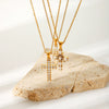Stainless Steel Geometric Cross Pendant Necklace For Women Electroplated With Artificial Crystal