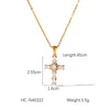 Stainless Steel Geometric Cross Pendant Necklace For Women Electroplated With Artificial Crystal
