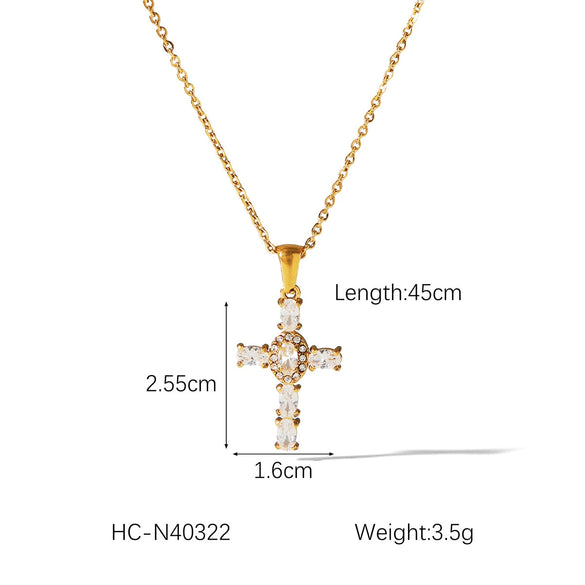 Stainless Steel Geometric Cross Pendant Necklace For Women Electroplated With Artificial Crystal
