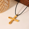 Stainless Steel Geometric Cross Pendant Necklace For Women Set With Gemstones