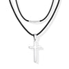 Stainless Steel Geometric Cross Pendant Necklace With Leather Rope Chain Electroplated Simple Fashion Jewelry For Couples