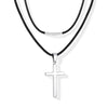Stainless Steel Geometric Cross Pendant Necklace With Leather Rope Chain Electroplated Simple Fashion Jewelry For Couples