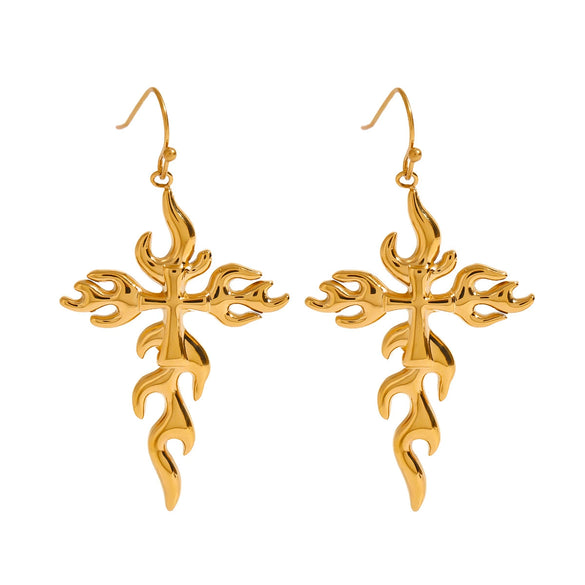 Stainless Steel Geometric Cross Women's Earrings With Electroplating