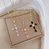 Stainless Steel Geometric Cross Zircon Light Luxurious Necklace