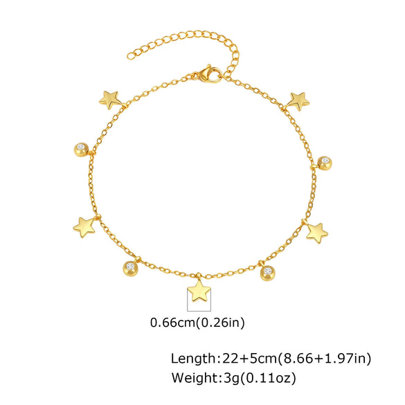 Stainless Steel Geometric Crown Butterfly Cross Ball Bead Zircon Anklet For Women