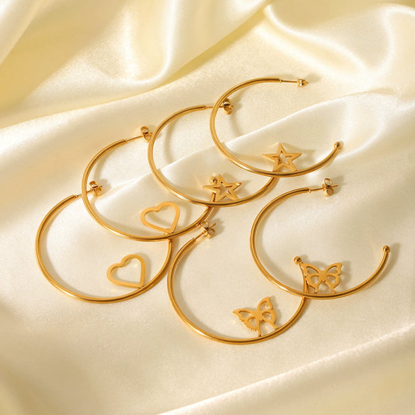 Stainless Steel Geometric Cshaped Butterfly Heart Fivepointed Star Earrings Jewelry Electroplated