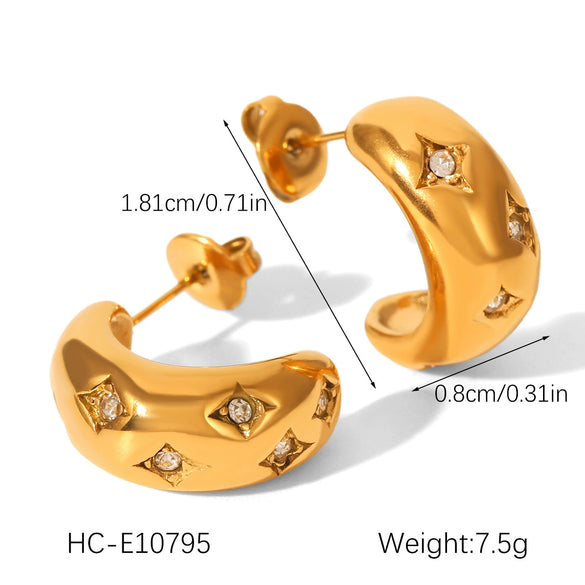 Stainless Steel Geometric Cshaped Earrings Inlaid With Zircon