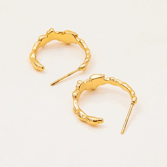 Stainless Steel Geometric Cshaped Hammer Pattern Electroplated Women's Earrings