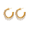 Stainless Steel Geometric Cshaped Interlocking Ring Circle Tassel Earrings With 18K Goldplated Electroplating For Women