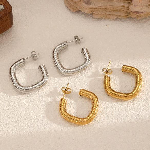 Stainless Steel Geometric Cshaped Minimalist Real Gold Plated Earrings For Women