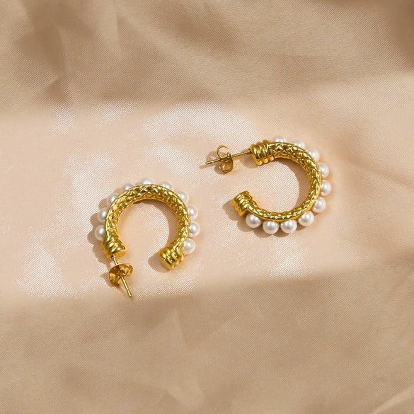 Stainless Steel Geometric Cshaped Pearl Earrings For Women