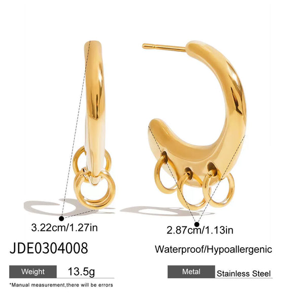 Stainless Steel Geometric Cshaped Ring Buckle Earrings With Electroplating Design