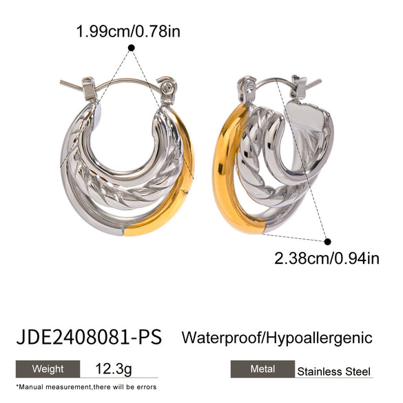 Stainless Steel Geometric Cshaped Threelayer Earrings With Electroplating French Retro Style Women's Jewelry
