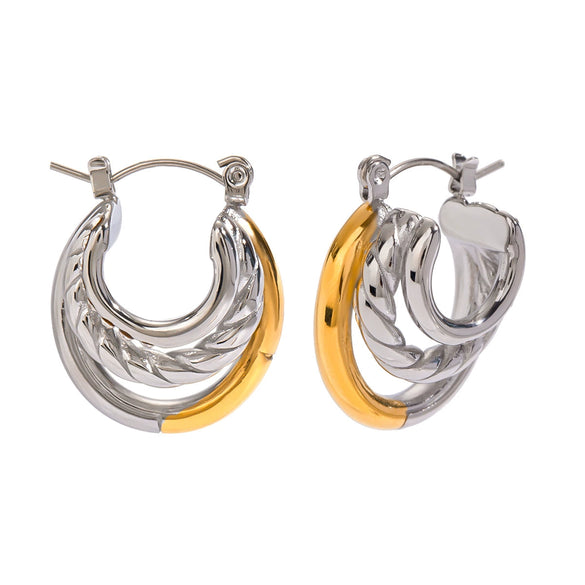 Stainless Steel Geometric Cshaped Threelayer Earrings With Electroplating French Retro Style Women's Jewelry