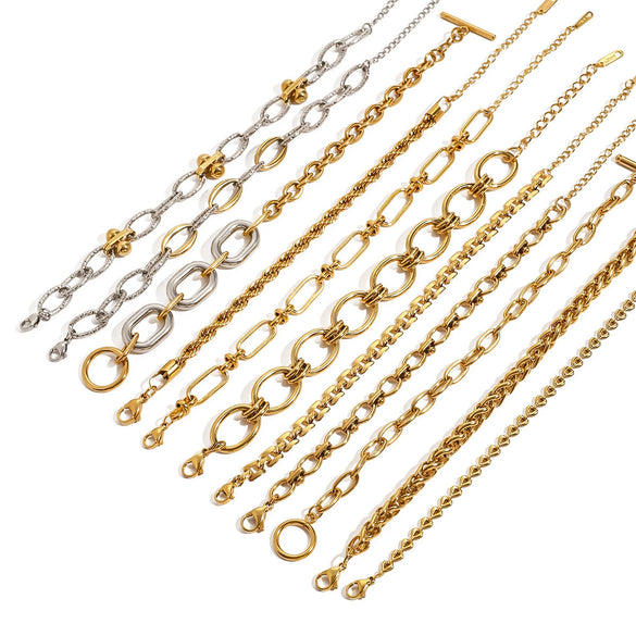 Stainless Steel Geometric Cuban Bracelet For Women With Electroplating