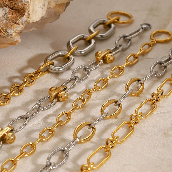 Stainless Steel Geometric Cuban Bracelet For Women With Electroplating