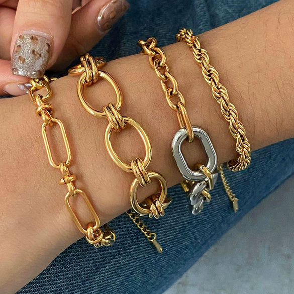 Stainless Steel Geometric Cuban Bracelet For Women With Electroplating