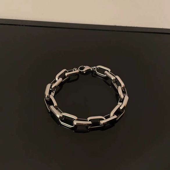 Stainless Steel Geometric Cuban Chain Bracelet For Men And Women Thick Ushaped Cross Link Design With Fine Polished Finish