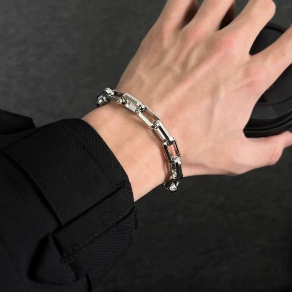 Stainless Steel Geometric Cuban Chain Bracelet For Men And Women Thick Ushaped Cross Link Design With Fine Polished Finish