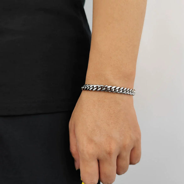 Stainless Steel Geometric Cuban Chain Bracelet With Buckle Electroplated Hip Hop Link Jewelry For Men And Women