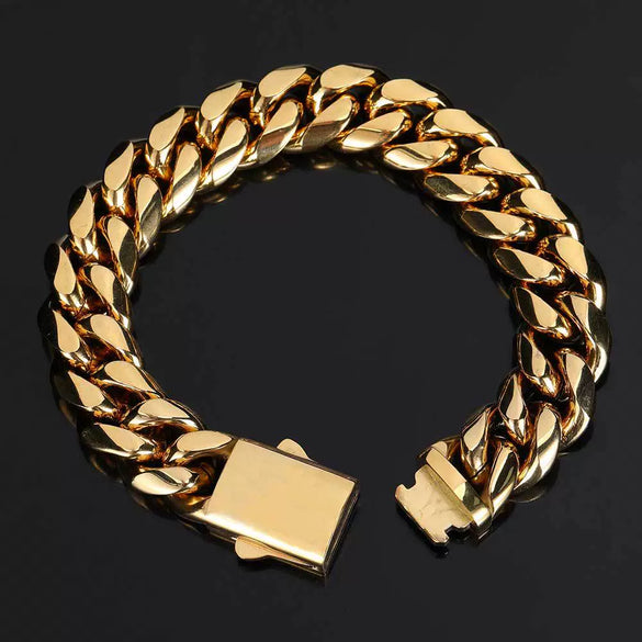 Stainless Steel Geometric Cuban Chain Bracelet With Buckle Electroplated Hip Hop Link Jewelry For Men And Women