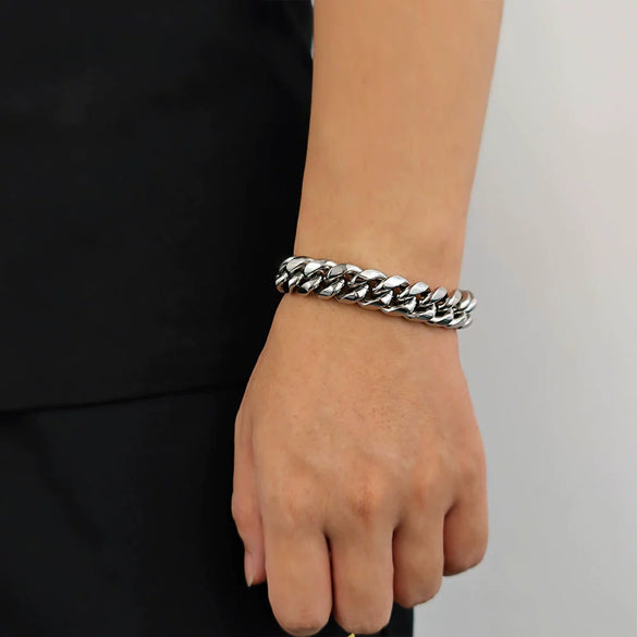 Stainless Steel Geometric Cuban Chain Bracelet With Buckle Electroplated Hip Hop Link Jewelry For Men And Women
