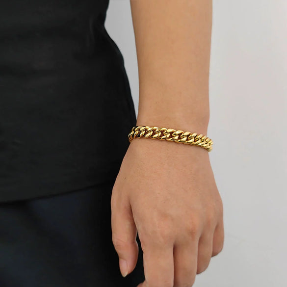 Stainless Steel Geometric Cuban Chain Bracelet With Buckle Electroplated Hip Hop Link Jewelry For Men And Women