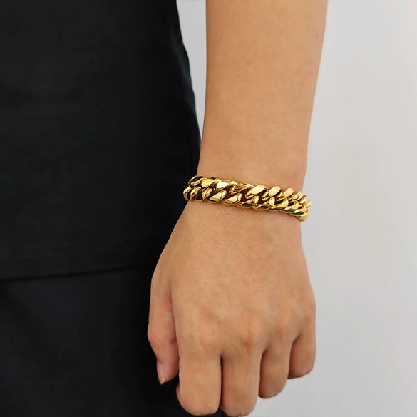 Stainless Steel Geometric Cuban Chain Bracelet With Buckle Electroplated Hip Hop Link Jewelry For Men And Women