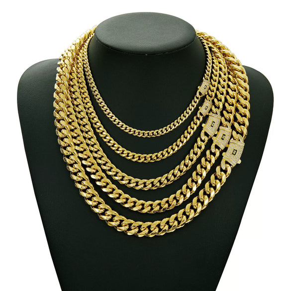 Stainless Steel Geometric Cuban Chain Men's Necklace With Electroplated And Polished Treatment