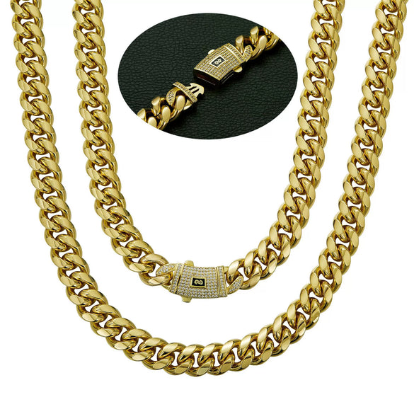 Stainless Steel Geometric Cuban Chain Men's Necklace With Electroplated And Polished Treatment