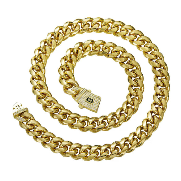 Stainless Steel Geometric Cuban Chain Men's Necklace With Electroplated And Polished Treatment