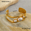 Stainless Steel Geometric Cut Out Pearl Inlaid Open Bracelet Plated With 18K Gold For Women Fashion Jewelry