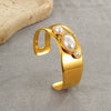 Stainless Steel Geometric Cut Out Pearl Inlaid Open Bracelet Plated With 18K Gold For Women Fashion Jewelry