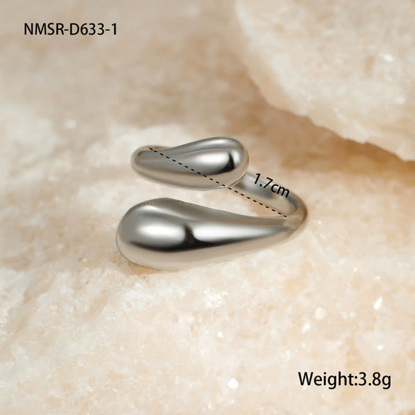 Stainless Steel Geometric Cut Out Water Drop Hug Ring Electroplated Light Luxury Style For Women