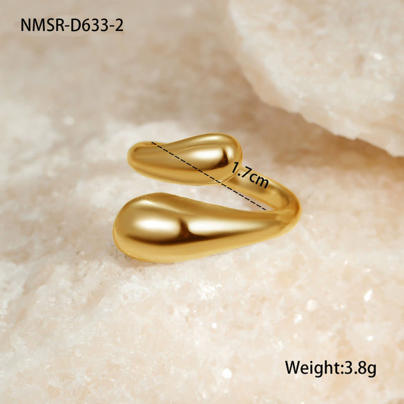 Stainless Steel Geometric Cut Out Water Drop Hug Ring Electroplated Light Luxury Style For Women