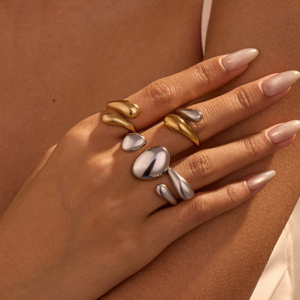 Stainless Steel Geometric Cut Out Water Drop Hug Ring Electroplated Light Luxury Style For Women