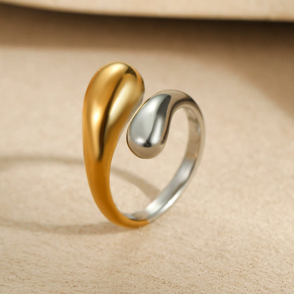 Stainless Steel Geometric Cut Out Water Drop Hug Ring Electroplated Light Luxury Style For Women