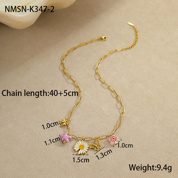 Stainless Steel Geometric Daisy Butterfly Pendant Necklace With Electroplating Fashion Style