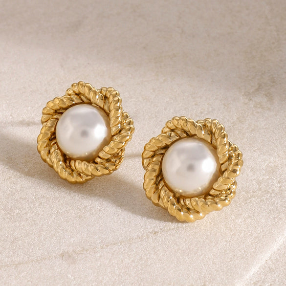 Stainless Steel Geometric Design Electroplated Flower Bead Earrings For Women