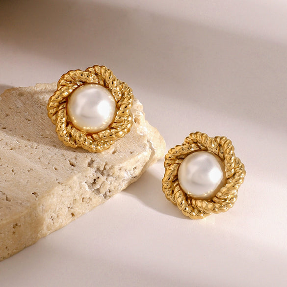 Stainless Steel Geometric Design Electroplated Flower Bead Earrings For Women