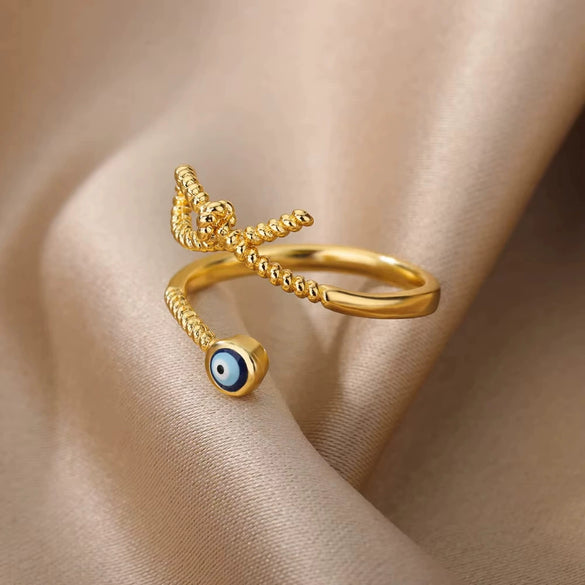 Stainless Steel Geometric Devil's Eye Electroplated Fashion Ring
