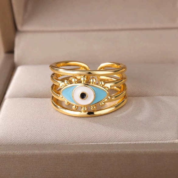 Stainless Steel Geometric Devil's Eye Electroplated Fashion Ring