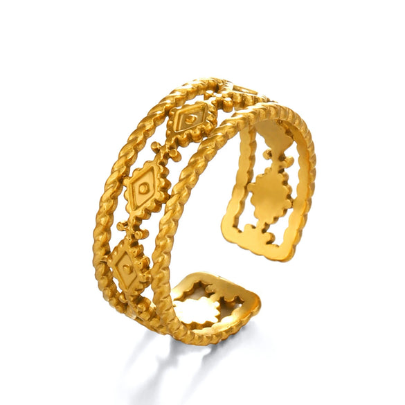 Stainless Steel Geometric Devil's Eye Opening Ring For Women With Electroplating Design