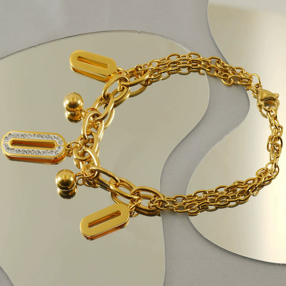 Stainless Steel Geometric Diamond Electroplated Fashion Unisex Bracelet