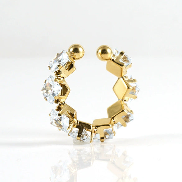 316L Stainless Steel Geometric Diamond Ring For Women Fashion Jewelry