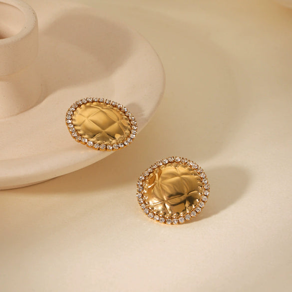 Stainless Steel Geometric Diamond Stud Earrings
