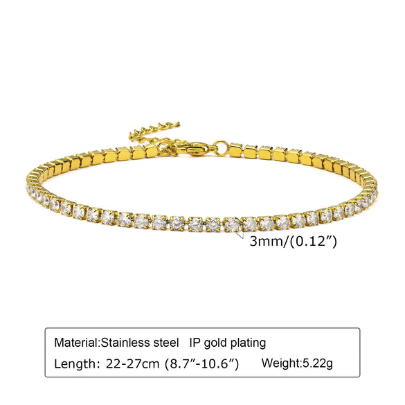 Stainless Steel Geometric Diamond Tennis Bracelet For Women
