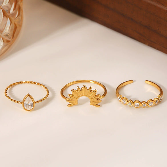 Stainless Steel Geometric Diamondencrusted Stacking Rings For Women